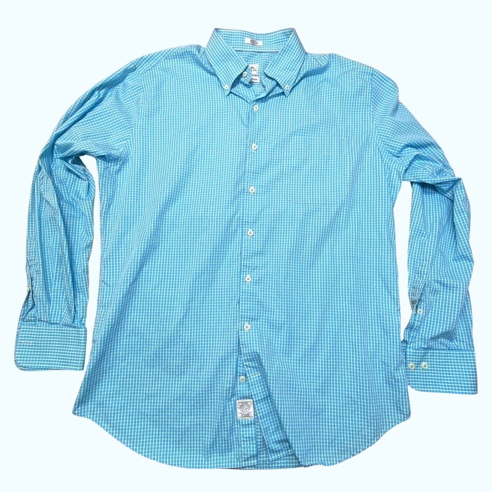 Peter Millar Seaside Finish Turquoise Teal Plaid Long Sleeve Button Up Men's L